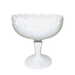 Vintage Indiana Glass Co Large Milk Glass Tear Drop Compote Pedestal Bowl Dish